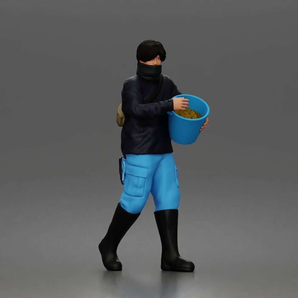 Diorama Modellbau Produktfoto 0: Stehende Figur: Tierpfleger mit offenem Futtereimer (a191)