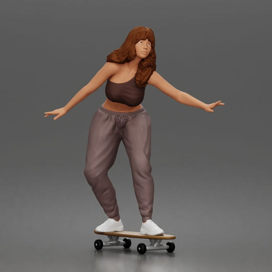 Foto prodotto modellismo diorama 0: figura da diorama: skater in equilibrio su skateboard con crop top e pantaloni da jogging (a170)