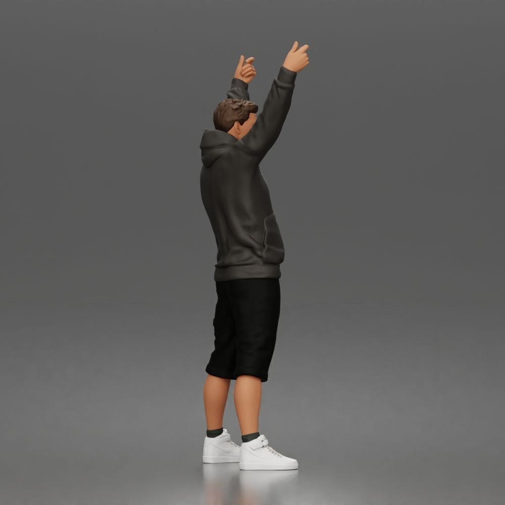 Diorama Modellbau Produktfoto 1: Stehende Figur: Demonstrant mit Banner, Kapuzenjacke, Shorts & Sportschuhen (a179)
