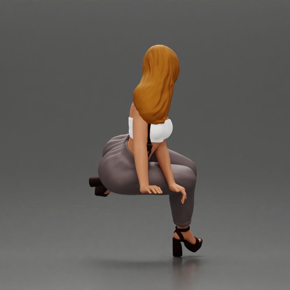 Diorama Modellbau Produktfoto 3: Sitzende Figur: Frau mit Sonnenbrille, ärmellosem Oberteil & Absatzsandalen (a162)