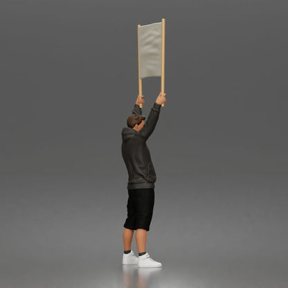 Foto de produto de modelismo para diorama 2: Figura de pé: manifestante com faixa vazia, hoodie e calções (a178)