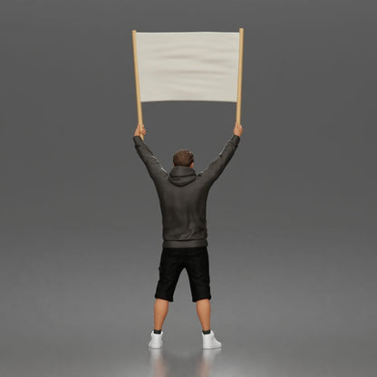 Foto de produto de modelismo para diorama 3: Figura em pé: manifestante com faixa vazia, hoodie e calções (a178)