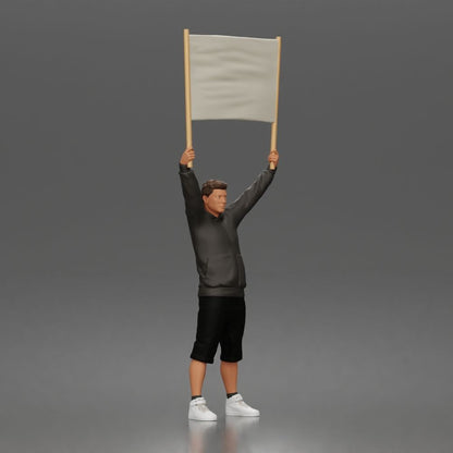 Foto de produto de modelismo para diorama 5: Figura em pé: manifestante com faixa vazia, hoodie e calções (a178)