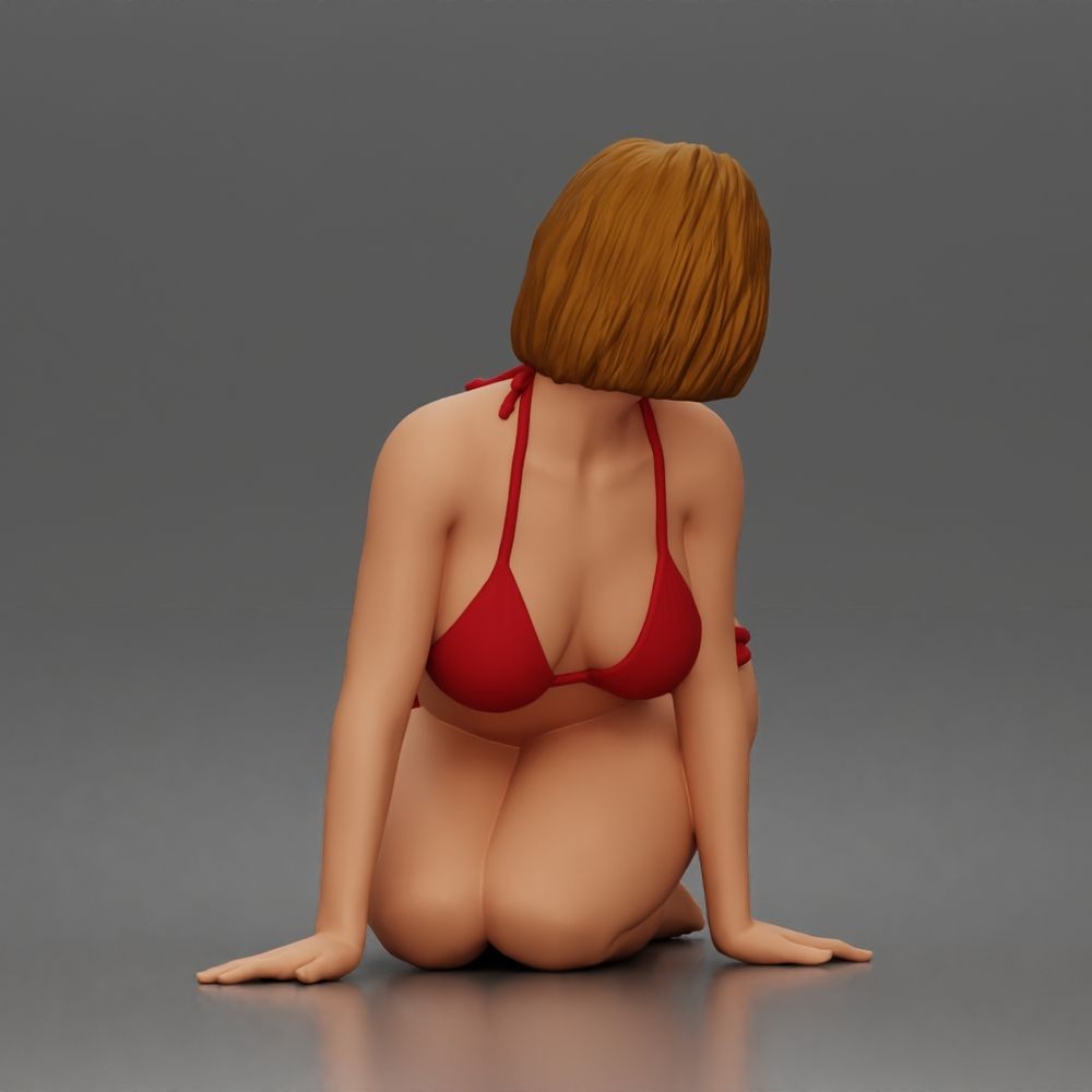Diorama modelářství produktová fotografie 5: Klečící figurka: plážová žena v zavázaných bikinách (a182)
