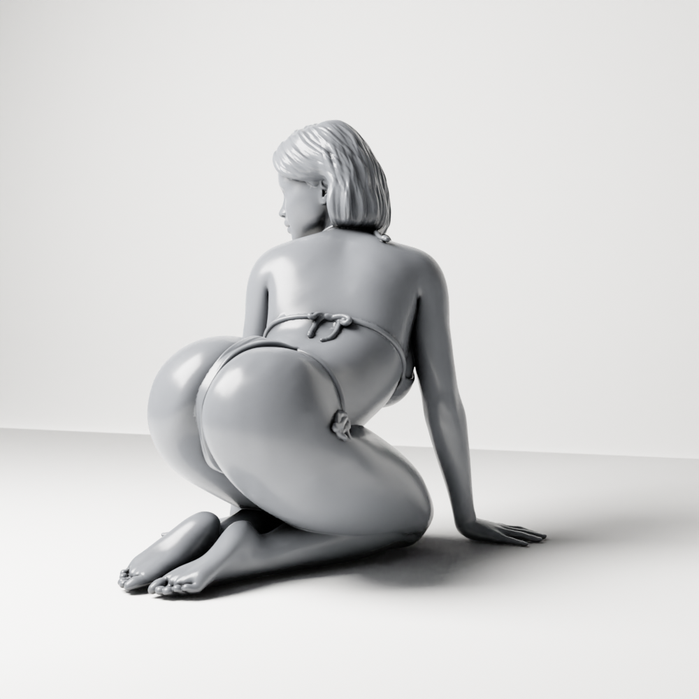 Produktová fotografie dioramatického modelu 6: Klečící figurka: žena na pláži v zavazovacích bikinách (a182)