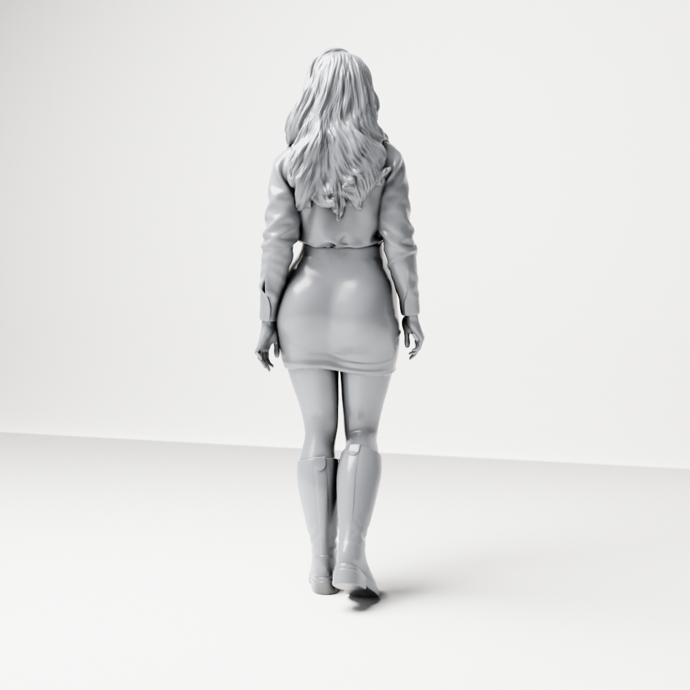 Diorama Modellbau Produktfoto 7: Stehende Figur: Frau mit Hemdbluse, Minirock & kniehohen Stiefeln (a197)