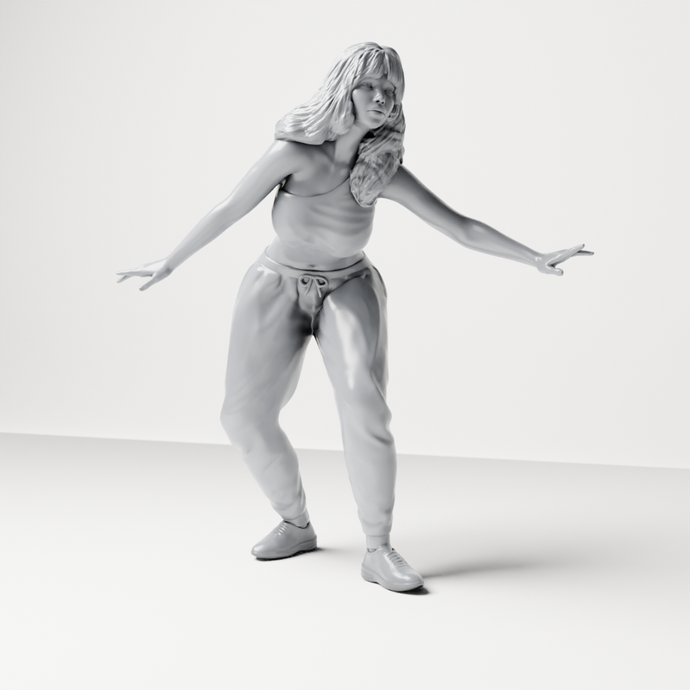 Diorama Modellbau Produktfoto 5: Stehende Figur: Skaterin in Balancehaltung mit Crop-Top, Jogginghose & Sneakern (a171)