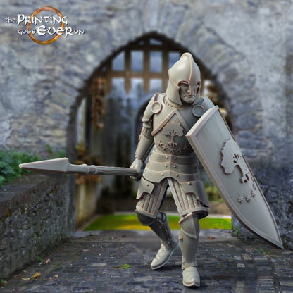 Produktová fotografie středověké historické figurky 75mm měřítko The Printing Goes Ever On (TPGEO) 0: Středověké rytířské figurky kopiníka B bojovníka z Gonthanu