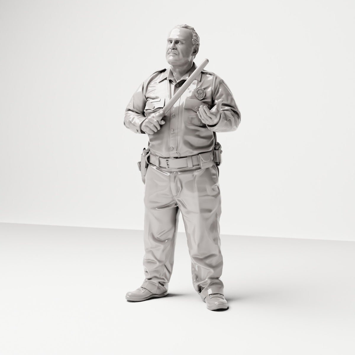 Stehende Figur: Polizist mit Schlagstock & Holster am Gürtel (Ref. Nr. 498) - vollständige Studioansicht 2