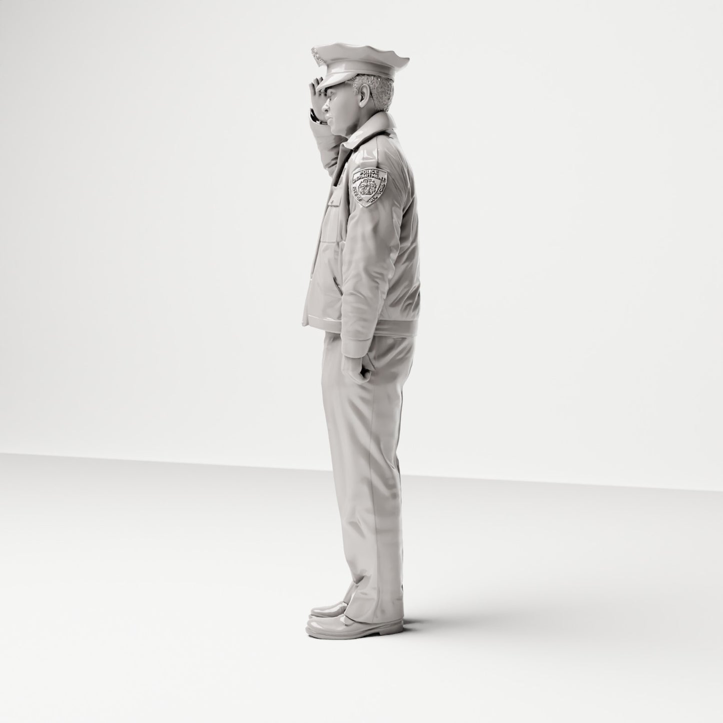 Stehende Figur: Polizist mit Schlagstock, salutierend (Ref. Nr. 499) - vollständige Studioansicht 2