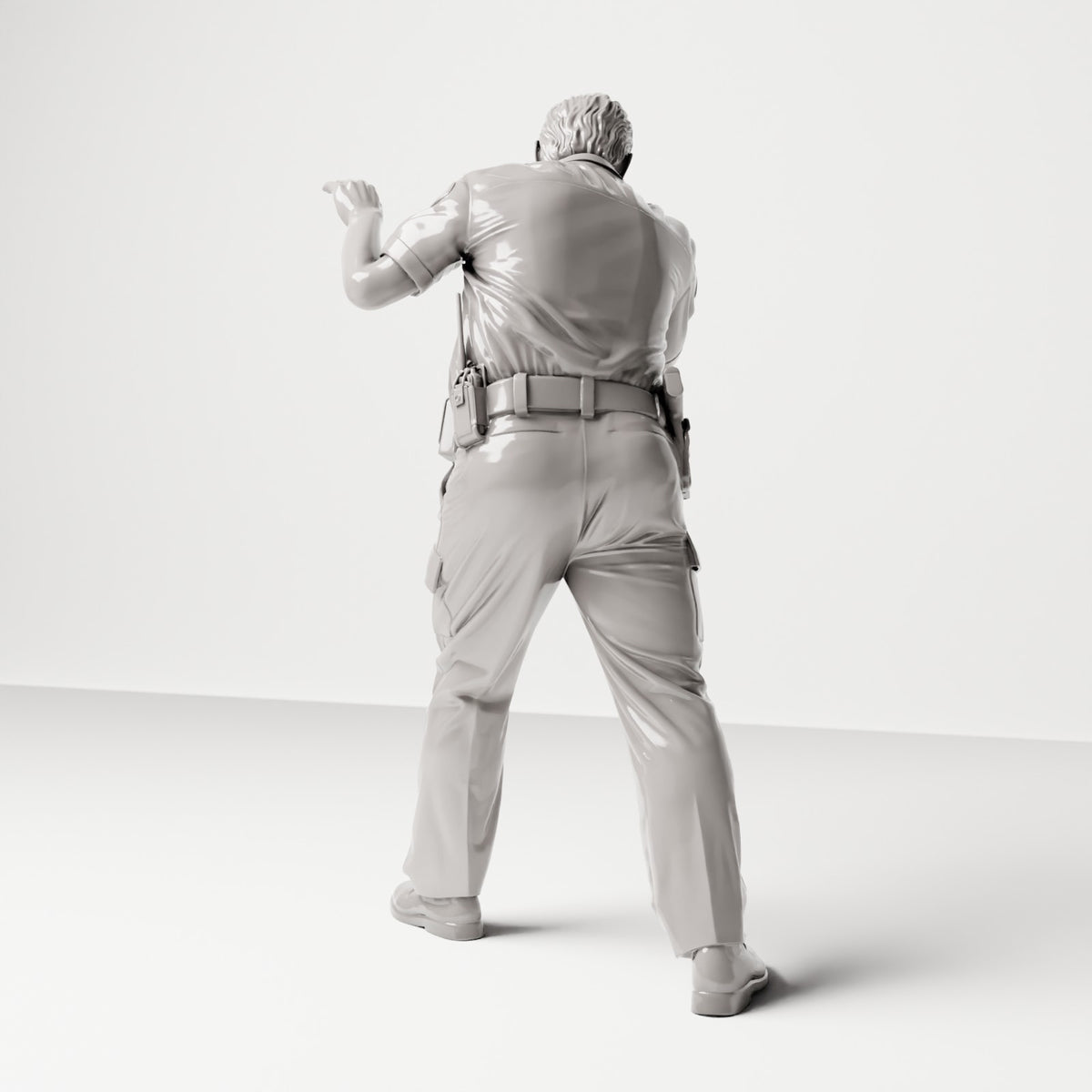 Gehende Figur: Polizist in Uniform mit Dienstgürtel & erhobenem Arm (Ref. Nr. 501) - vollständige Studioansicht 3