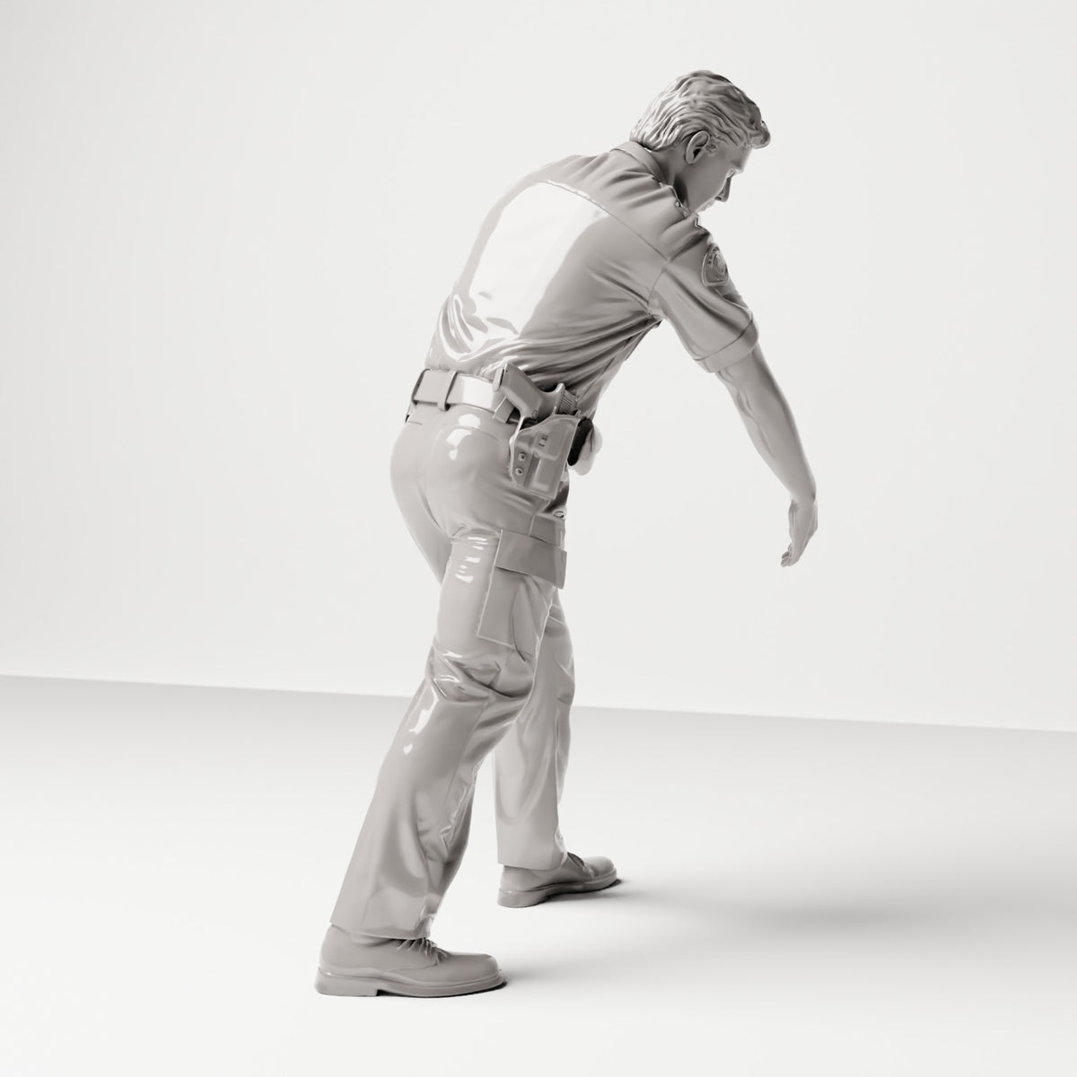 Gehende Figur: Polizist in Uniform mit Dienstgürtel & erhobenem Arm (Ref. Nr. 501) - vollständige Studioansicht 4
