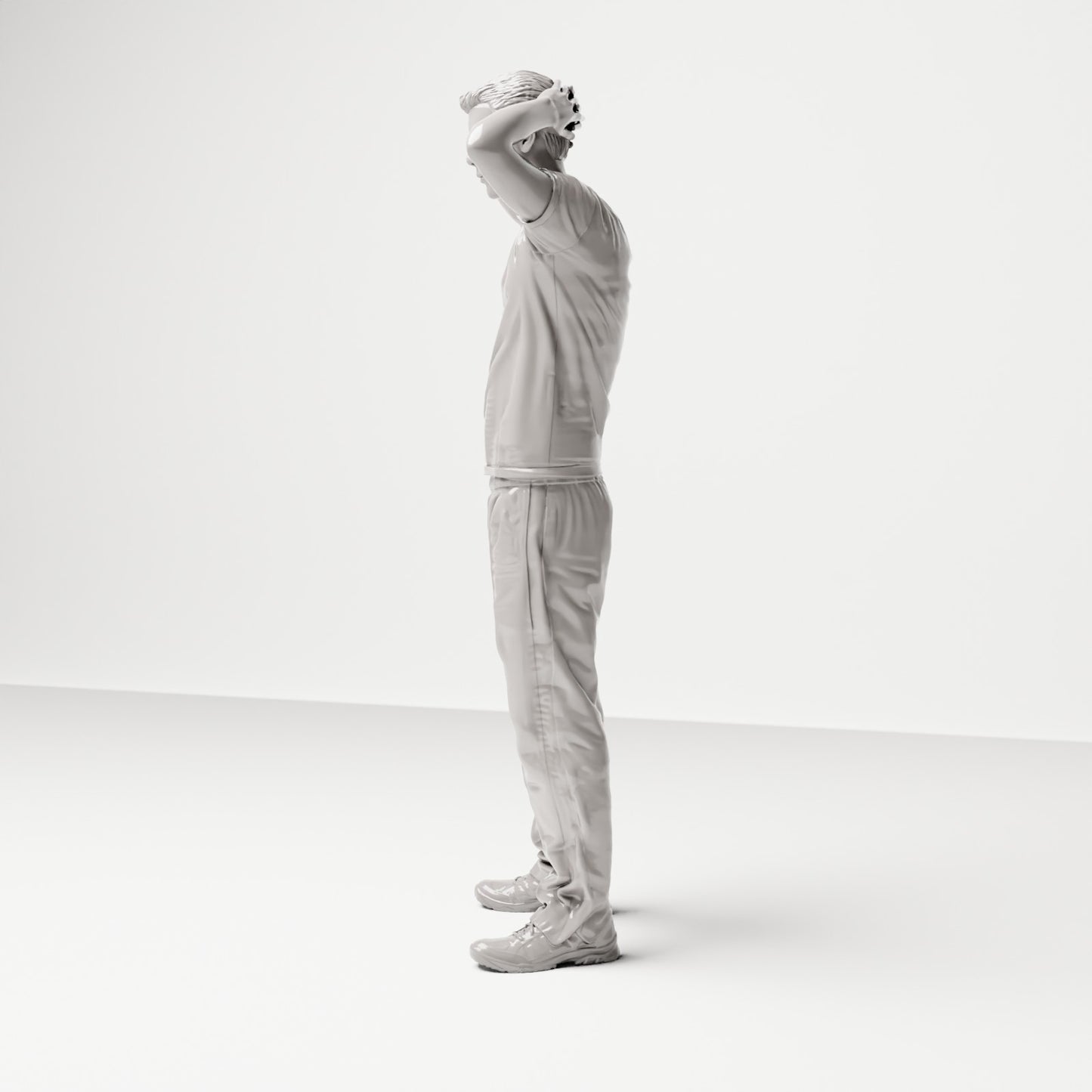 Stehende Figur: Mann mit Händen hinter dem Kopf in Freizeitkleidung (Ref. Nr. 503) - vollständige Studioansicht 3