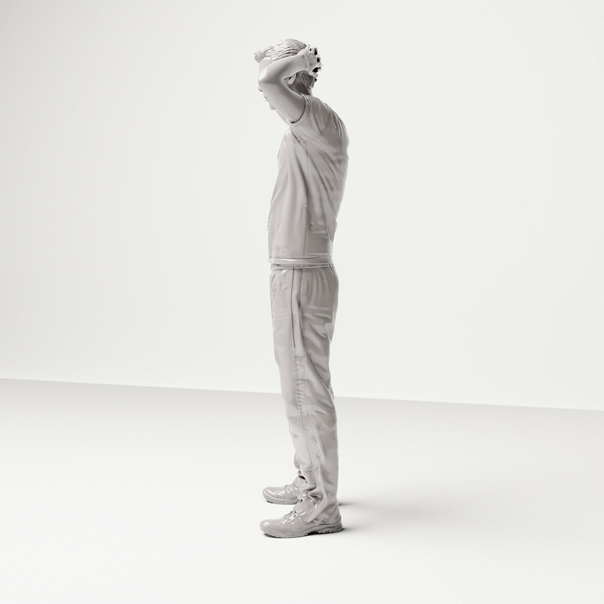Stehende Figur: Mann mit Händen hinter dem Kopf in Freizeitkleidung (Ref. Nr. 503) - vollständige Studioansicht 3