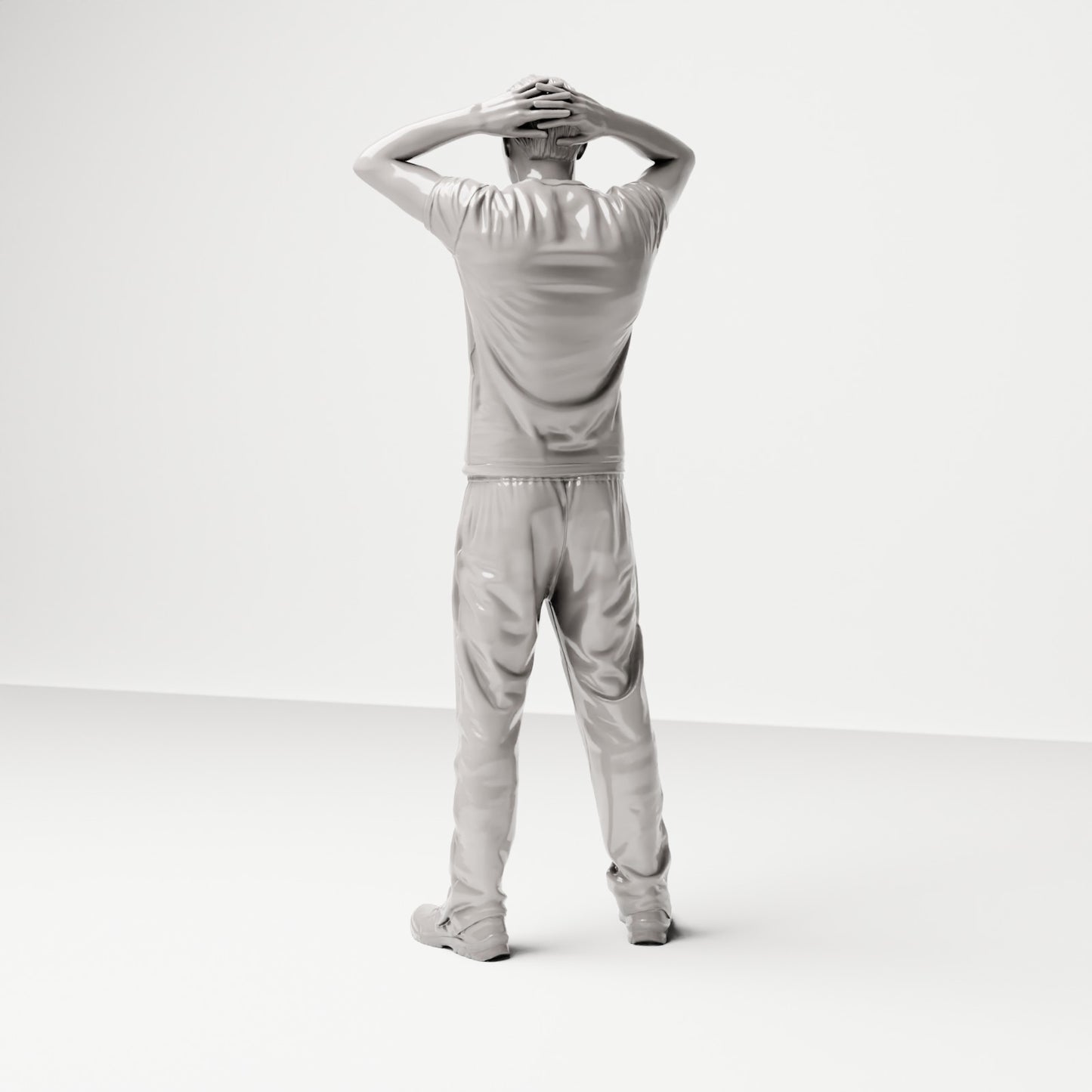 Stehende Figur: Mann mit Händen hinter dem Kopf in Freizeitkleidung (Ref. Nr. 503) - vollständige Studioansicht 4