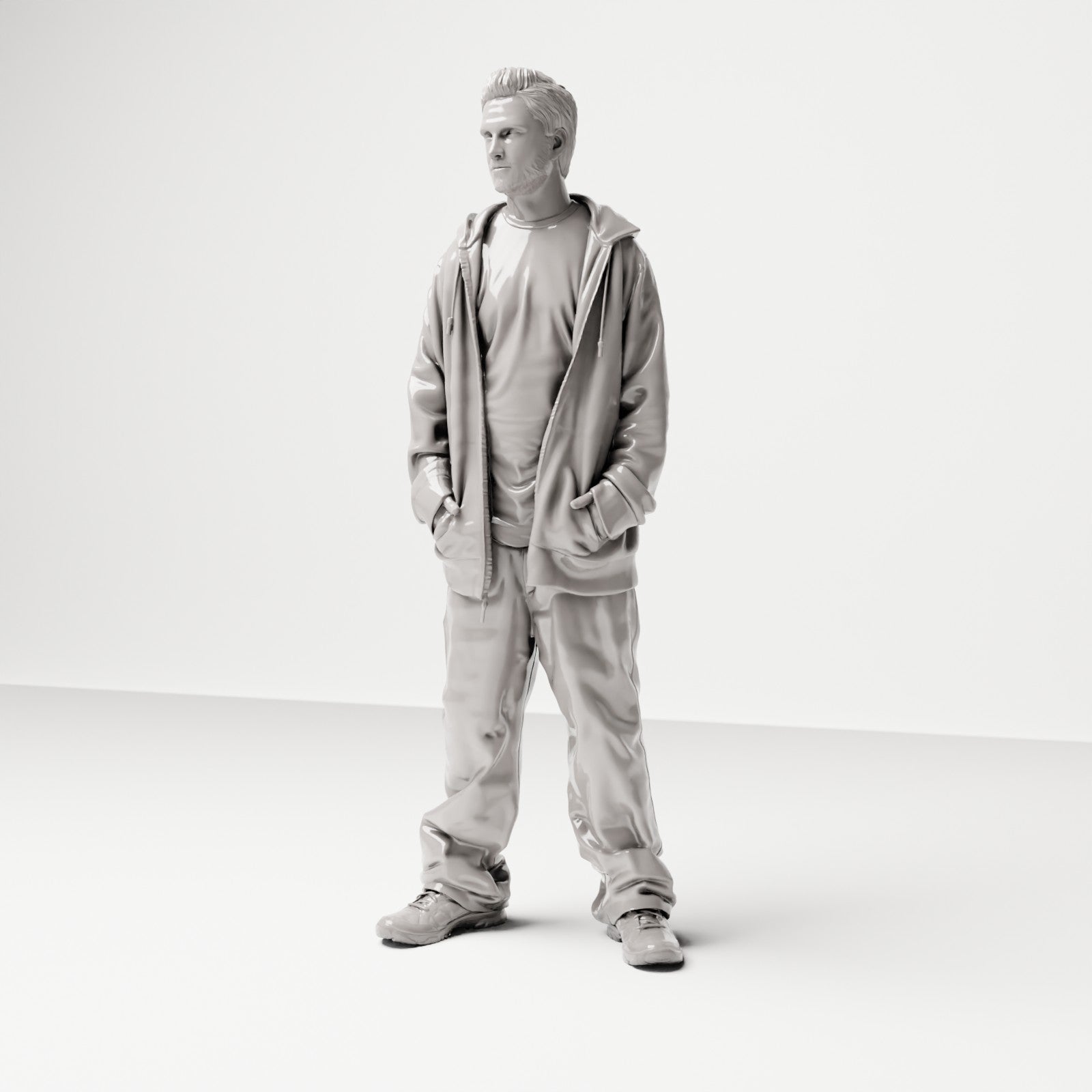 Stehende Figur: Mann mit Kapuzenjacke & T-Shirt (Ref. Nr. 510) - Studioansicht 2