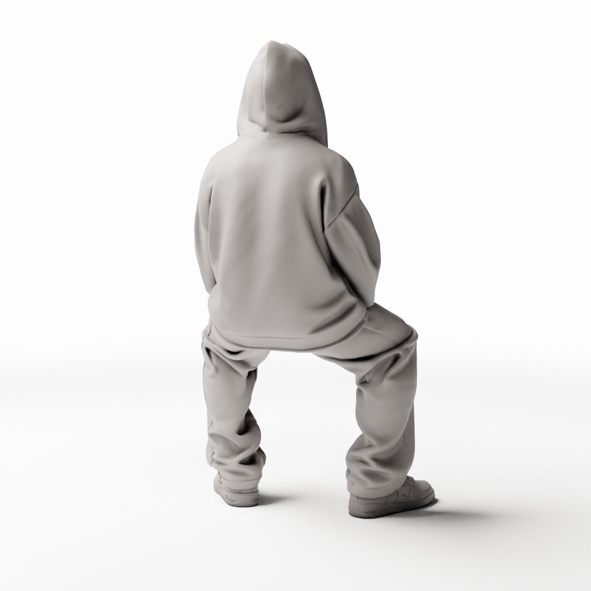 Diorama Modellbau Produktfoto 0: Sitzende Figur: Mann in Hip-Hop Kleidung mit Kapuzenjacke, Mütze und weiter Hose (Ref. Nr. 531)