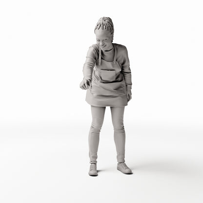 Diorama Modellbau Produktfoto 0: Stehende Figur: Köchin oder Frau am Grill mit Schürze, leicht nach vorne gebeugt (Ref. Nr. 535)