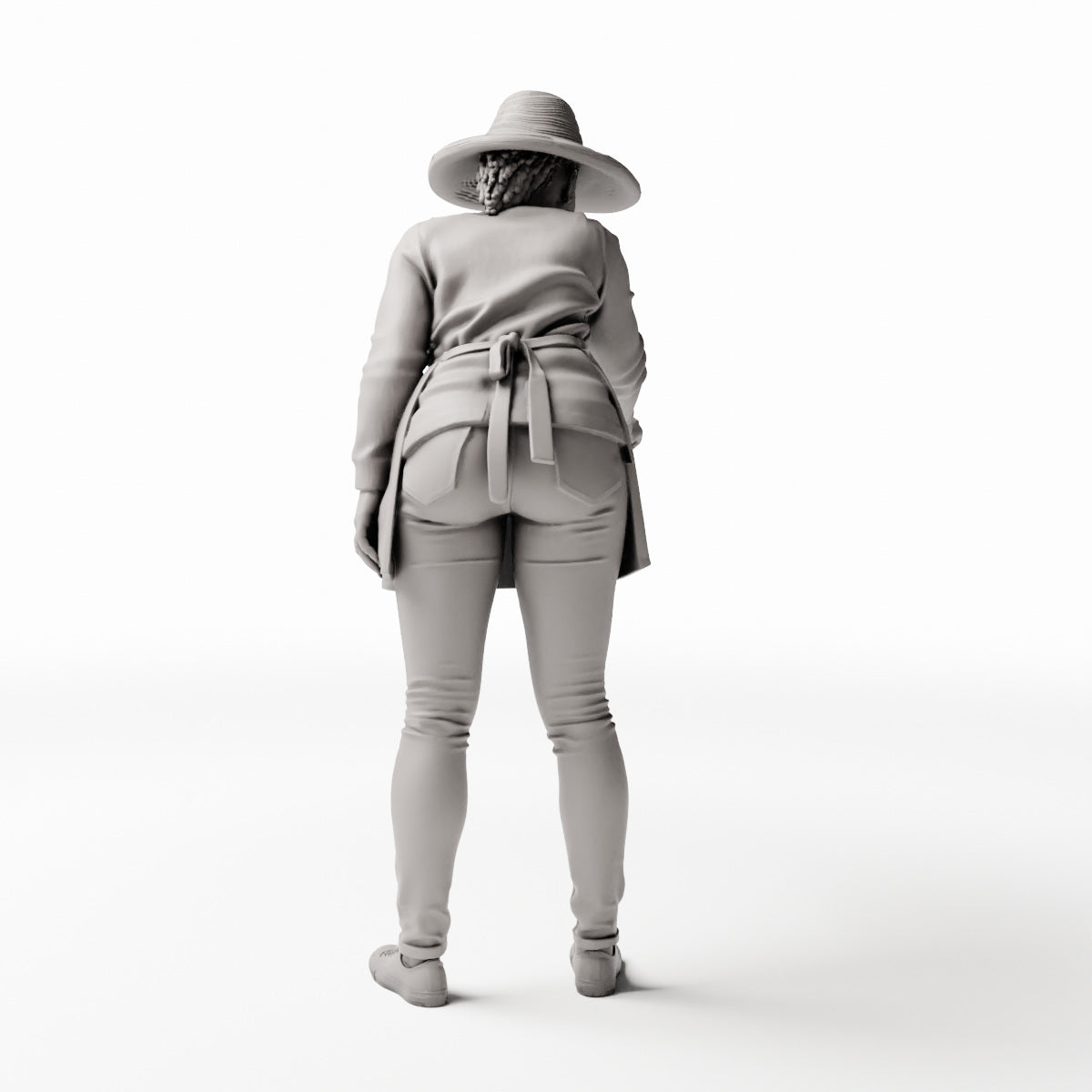 Diorama Modellbau Produktfoto 0: Stehende Figur: Köchin oder Frau am Grill mit Schürze, leicht nach vorne gebeugt (Ref. Nr. 535)