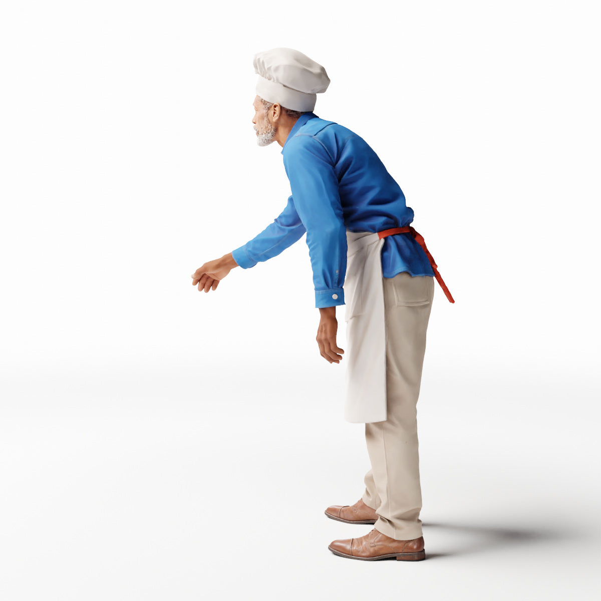 Diorama Modellbau Produktfoto 0: Stehende Figur: Koch oder Grillmeister mit Schürze und Mütze greift (Ref. Nr. 537)