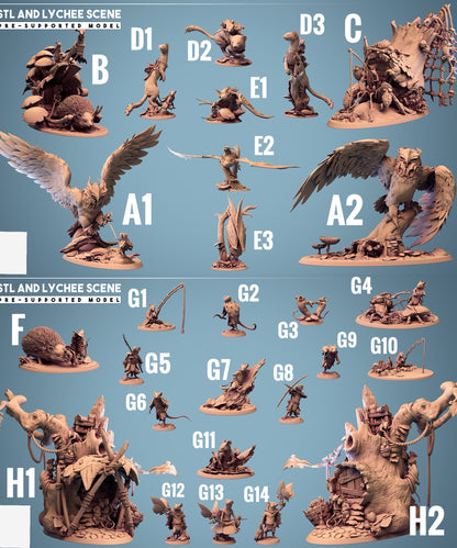 Immagine del prodotto 4 di 4: Miniatura da tavolo: Topo-Maestro delle Bestie con due Scarabei Giganti, Maestro degli Animali e Scout della Foresta su Base di Diorama - Proxy per Skirmish Wargaming, Pezzo da Esposizione (23_11_G4)