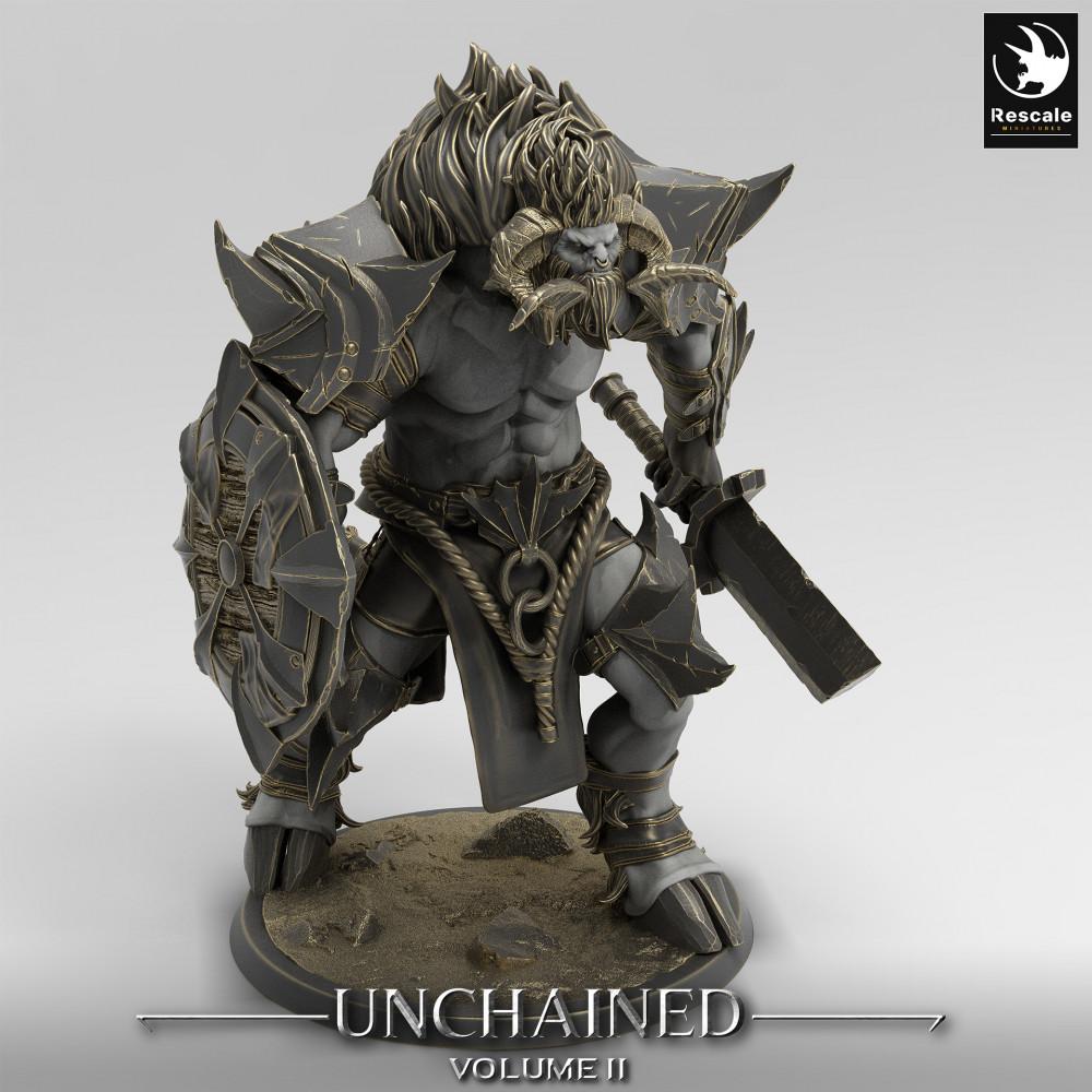 Produktfoto Tabletop 28mm Lord of the Print (LotP) 0: Fantasy Figur: Minotaurus Krieger mit Schild und Großschwert, Minotaur Warrior, Chaos Berserker (24_05_G4)
