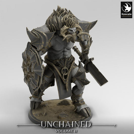 Produktfoto Tabletop 28mm Lord of the Print (LotP) 0: Fantasy Figur: Minotaurus Krieger mit Schild und Großschwert, Minotaur Warrior, Chaos Berserker (24_05_G4)