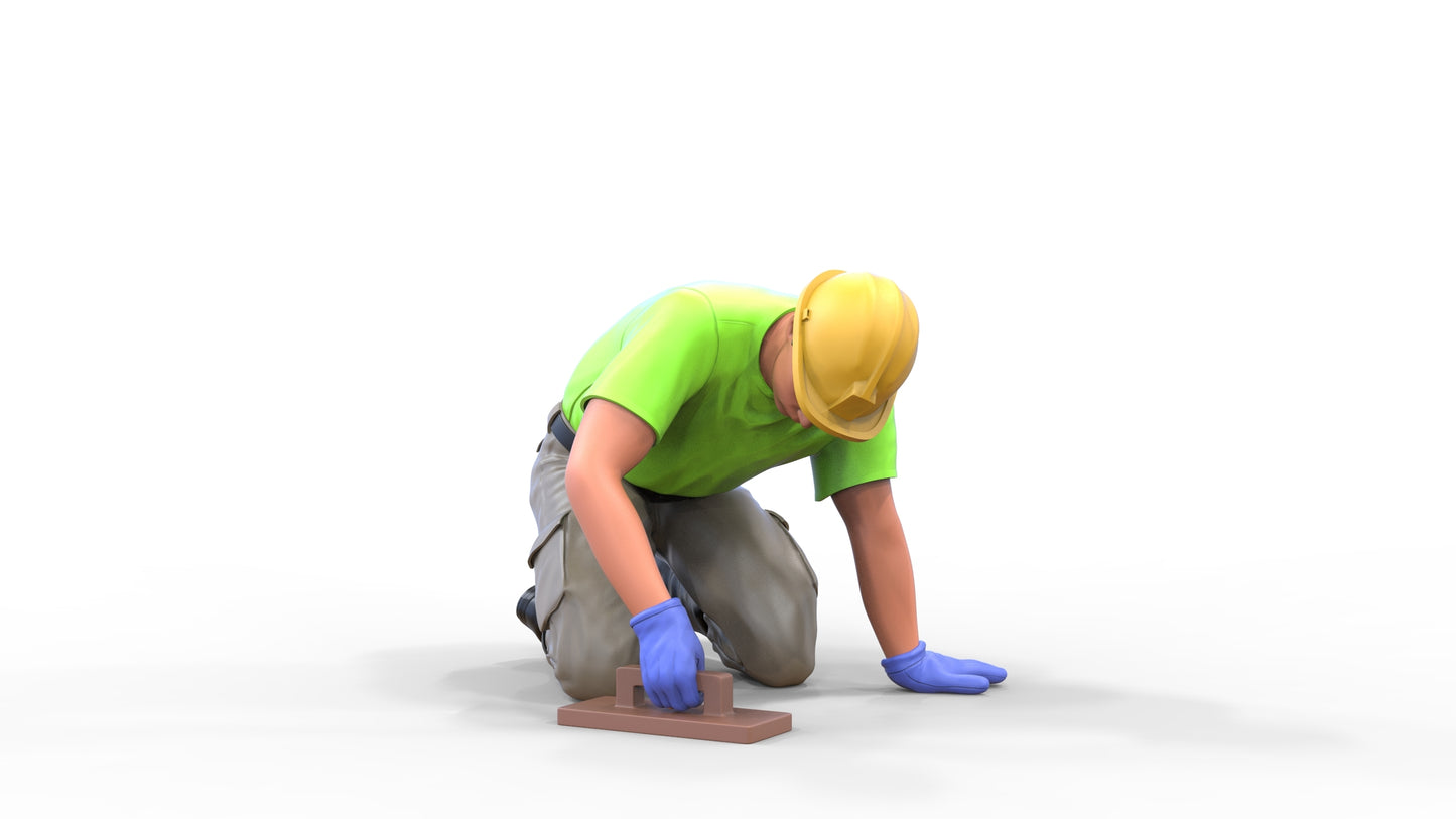 Produktfoto Diorama und Modellbau Miniatur Figur: Bauarbeiter 1 - Fliesenleger kniend mit Helm