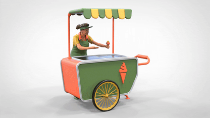 Zdjęcie produktu Diorama i modelarstwo miniatura figura: sprzedawczyni lodów z wózkiem
